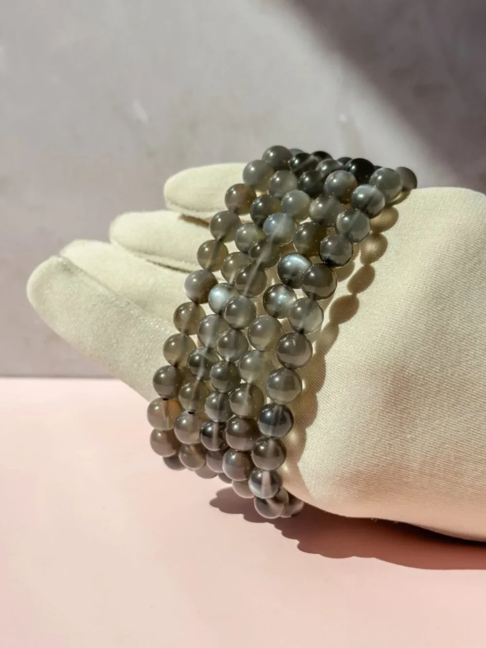 Grey Moonstone Beaded Bracelet (Bead size: 7mm-8mm)